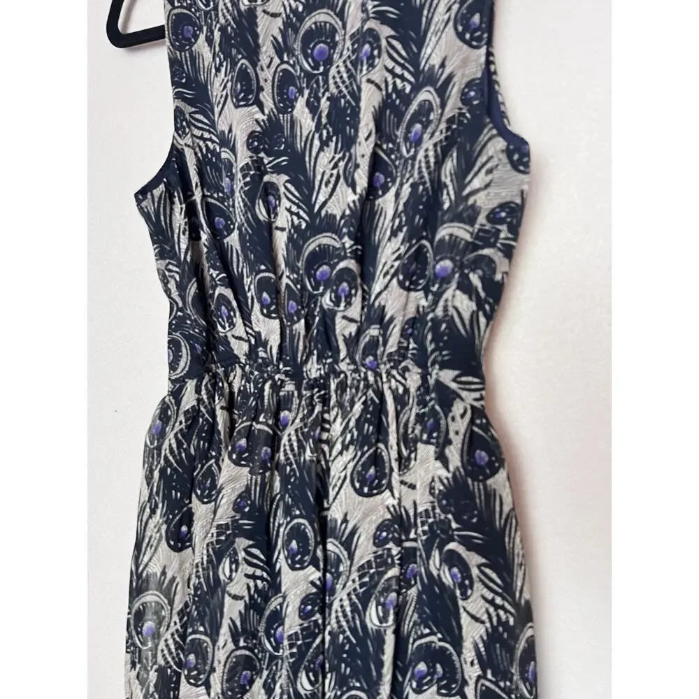 Band of Gypsies Dress Sleeveless Size XS Peacock Feather Pattern Elastic Waist